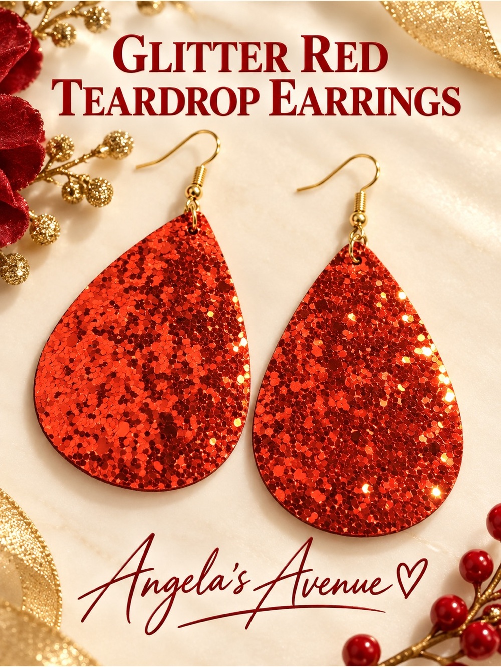 Glitter Red Teardrop Earrings NEW